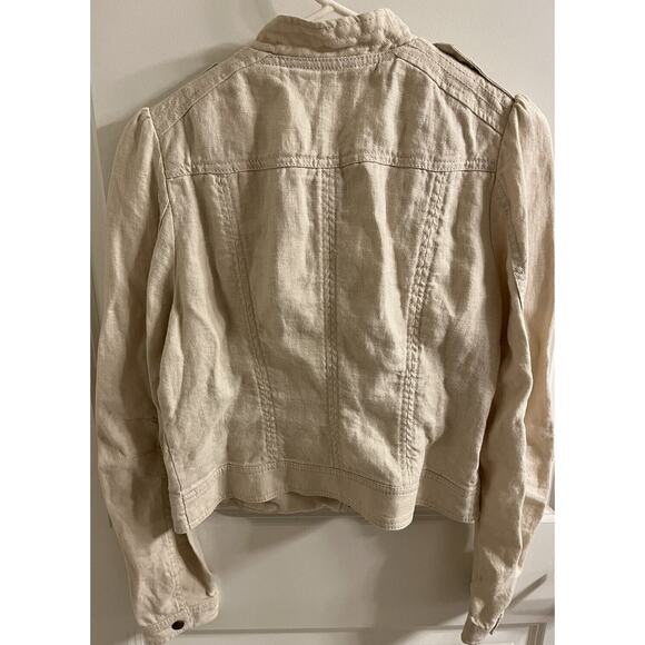 H&M Womens Jacket Moto Style Size 10 Beige Linen Cotton Blend Zip Pockets - Picture 6 of 6